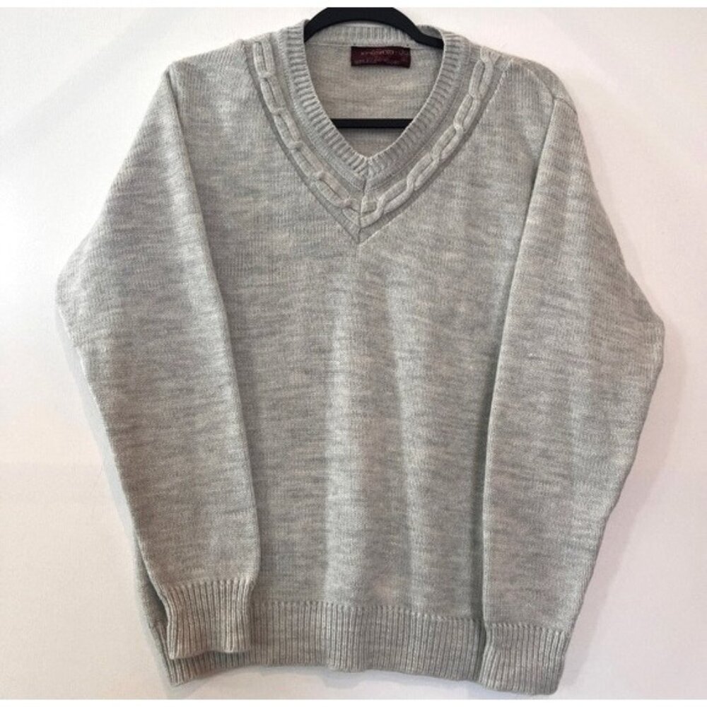 Vintage 70’s Kingsport Mens V-Neck Gray Sweater Small (34-36) Business Casual